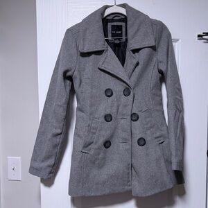 Me Jane Women's Gray Double-Breasted Pea Coat with Classic Lapels